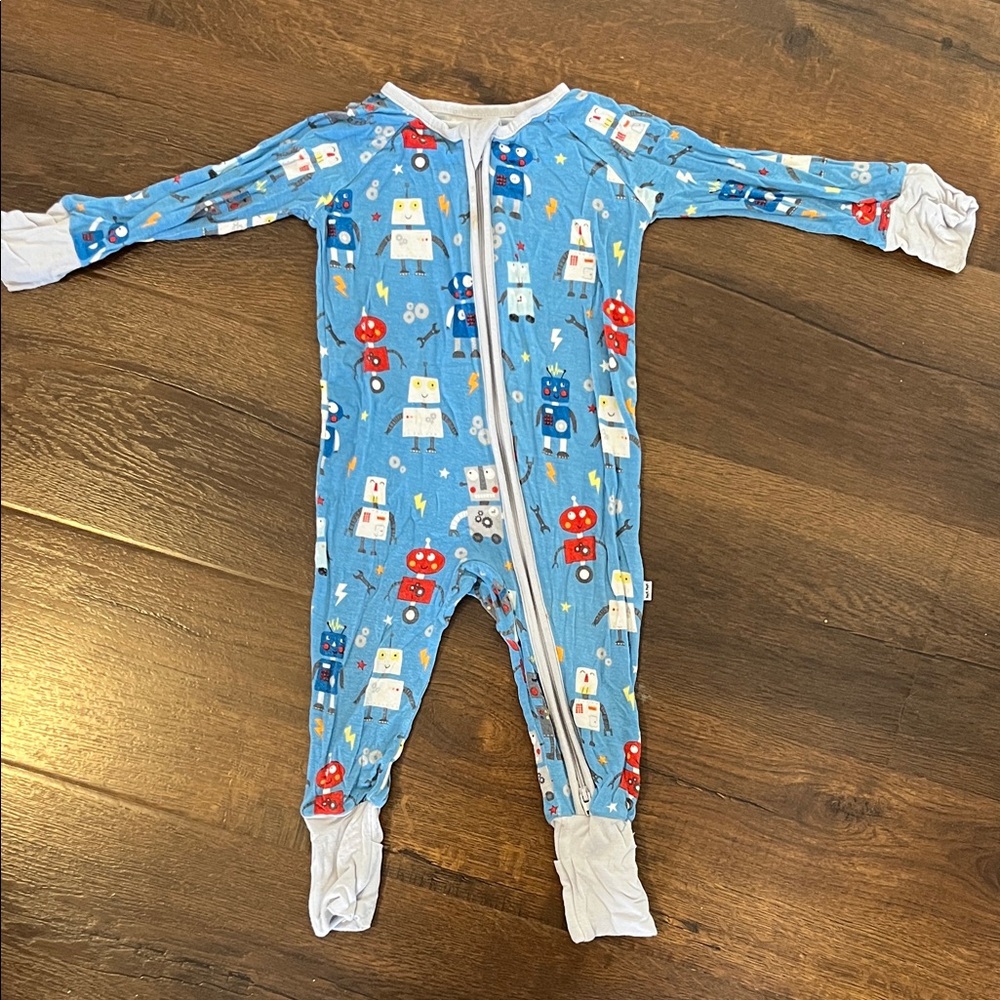 Little Sleepies Blue Robot Print One-Piece Baby Zippies Size 3-6 Months